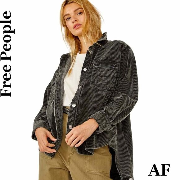 Free People Jackets & Blazers - Free People Women's Dark Gray Corduroy Peplum Shacket Large New